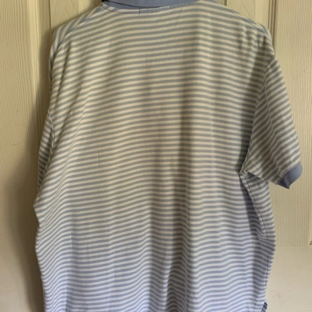 Men's Polo Ralph Lauren XL 100%‎ Cotton Blue & White Striped  Shirt Sleeve Golf